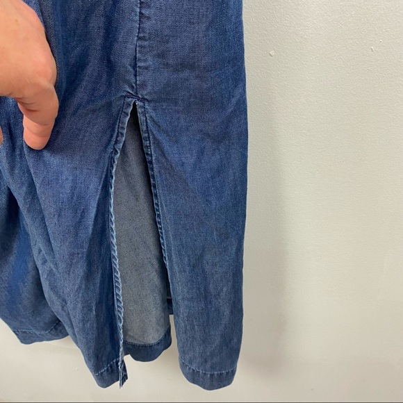 Aztec Chambray Zip Front Embroidered Maxi Dress House Lounger Dress Size M - Picture 6 of 12